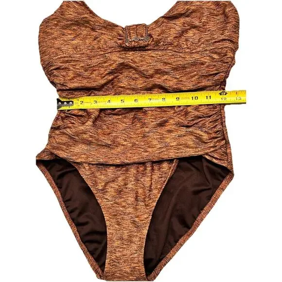 Anne Cole Bandeau Shirred 1PC Women's Swimsuit Shimmering Bronze Color Metallic - Picture 5 of 9